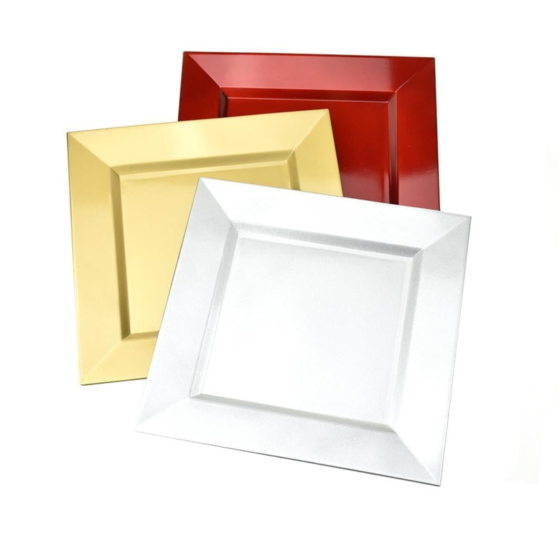 Holiday Plastic Square Charger Plates in Festive Colors