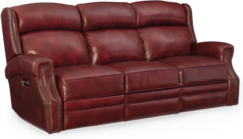 Hooker Carlisle Red Leather Reclining Sofa with Headrest