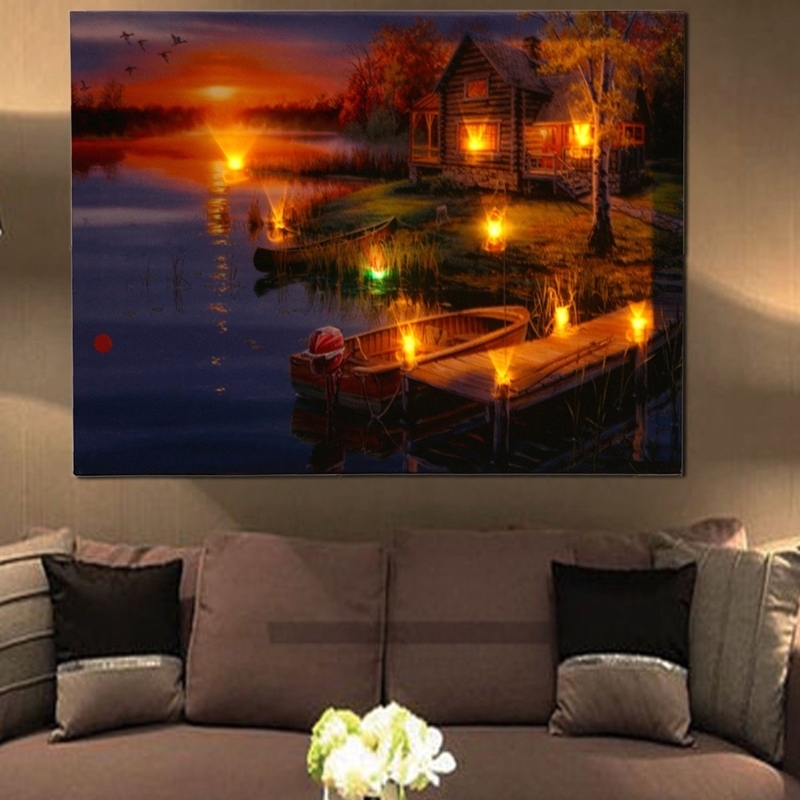 Illuminated Cozy Cabin Sunset Wall Art