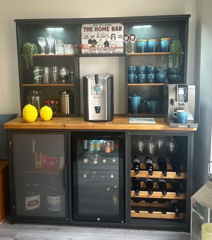 Industrial Home Bar Cabinet with Fridge and Wine Rack