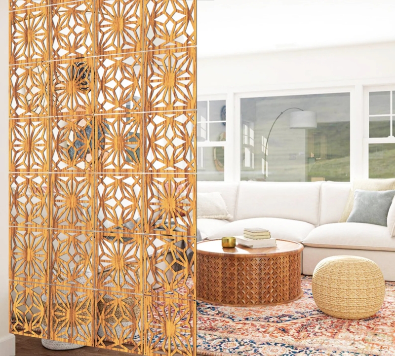 Intricate Wooden Room Divider for Modern Living Rooms