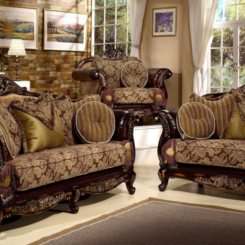 Intricately Carved Vintage Sofas with Luxurious Upholstery