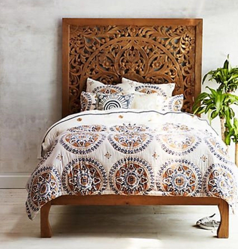Intricately Carved Wooden Headboard for King Bed