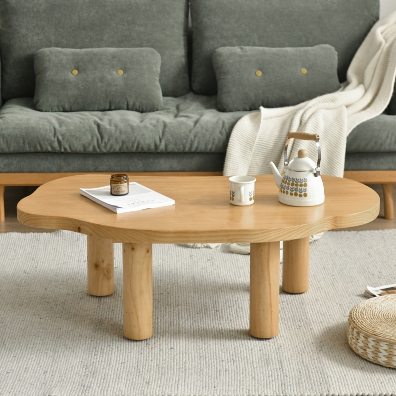 Japandi Natural Pine Wood Cloud-Shaped Coffee Table