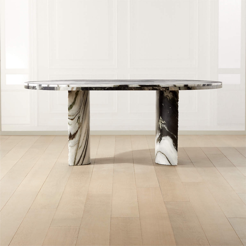 Julius 72 Inch Oval Black and White Marble Dining Table