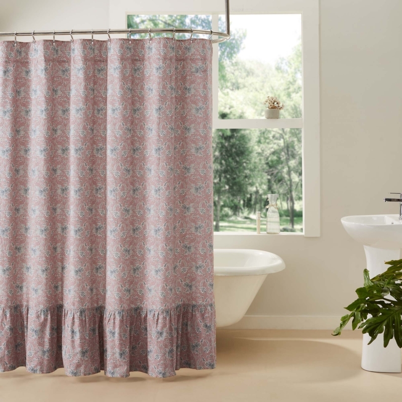 Kaila Floral Ruffled Shower Curtain for Farmhouse Bath