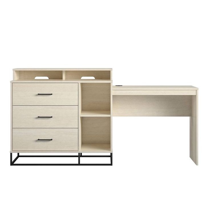 Kelly 3-in-1 Media Dresser and Desk Combo in Ivory Oak
