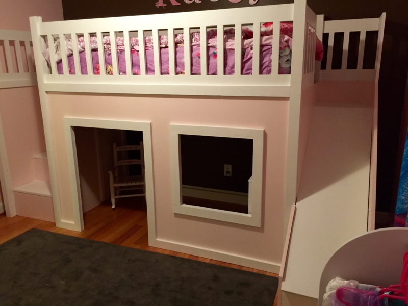 Kids Playhouse Loft Bed with Stairs and Slide