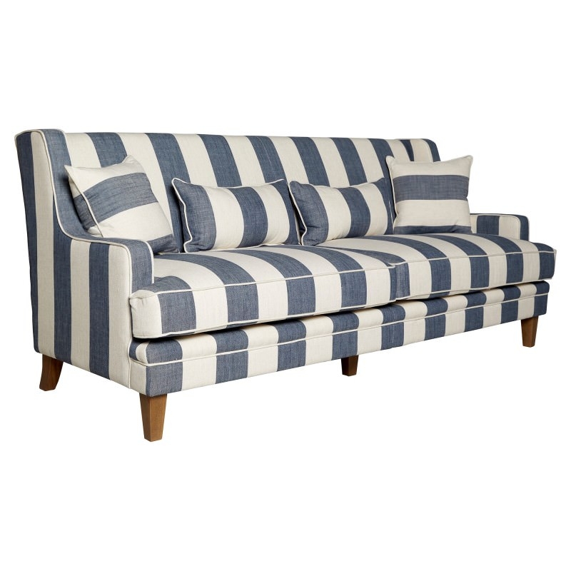 Kimberley Striped Fabric Sofa, 3 Seater, Denim / Cream