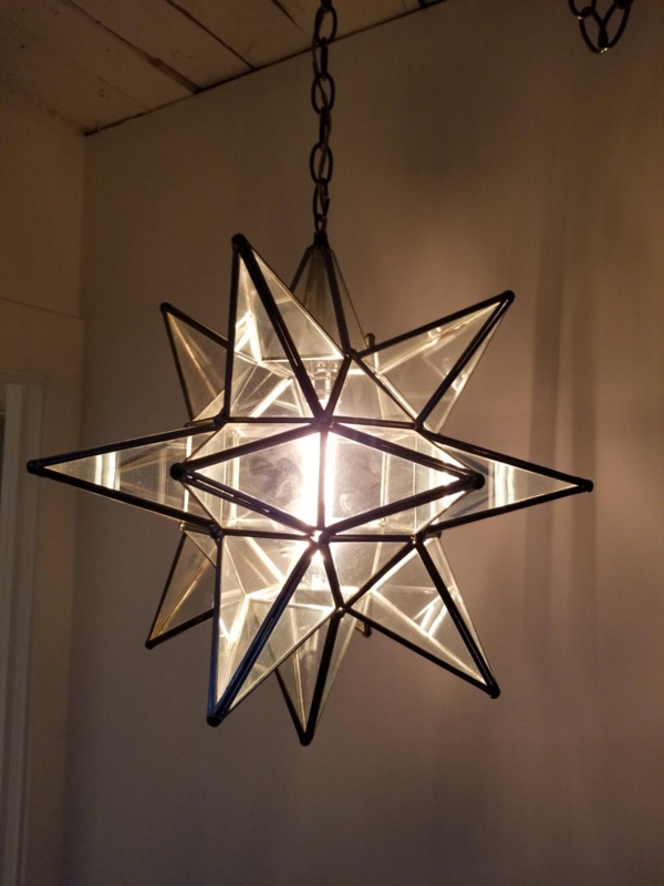Large Leaded Glass Moravian Star Pendant Light Fixture