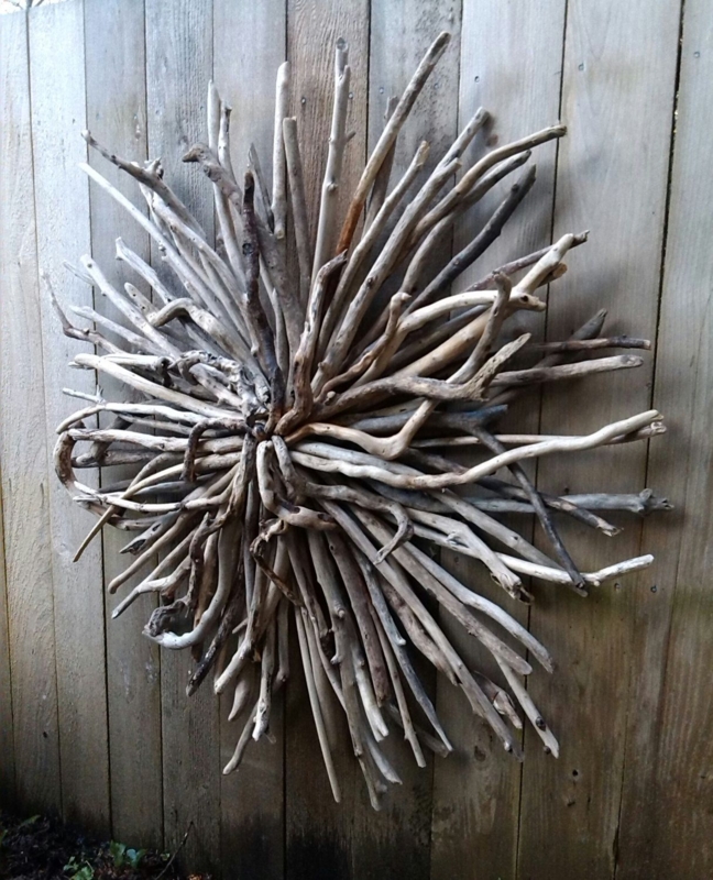 Large Rustic Driftwood Sunburst Wall Sculpture Decor