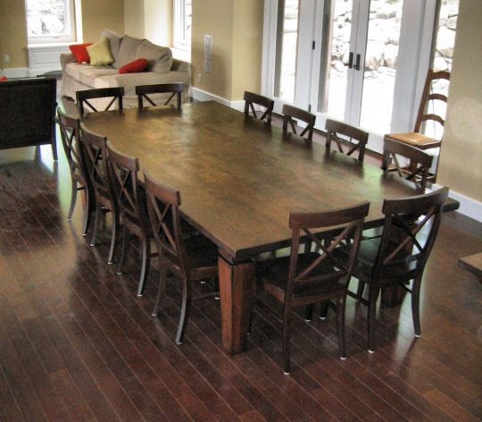 Large Wooden 12-Seat Dining Table with Chairs