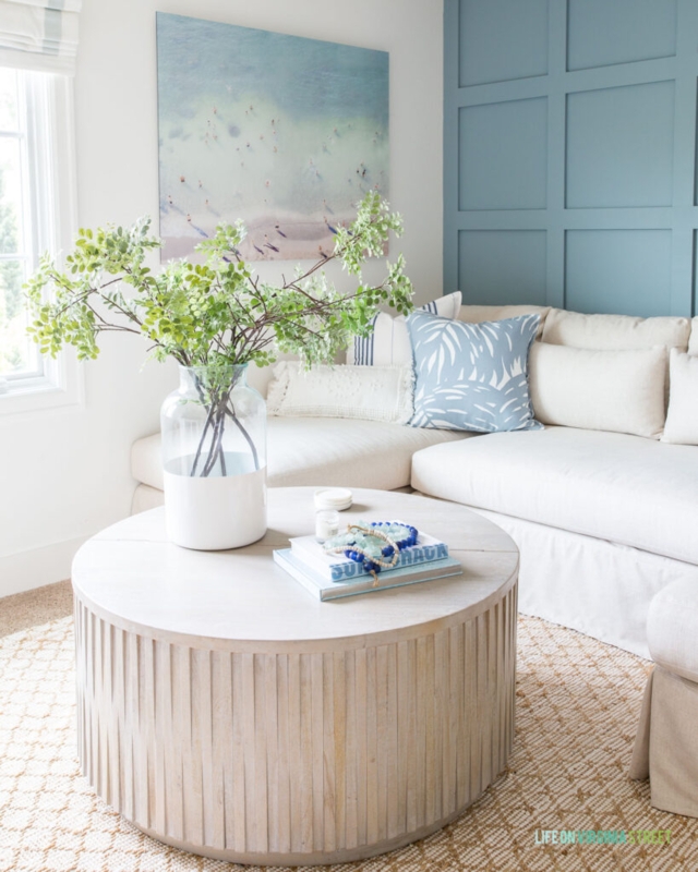 Light Wood Coastal Coffee Table with Natural Decor