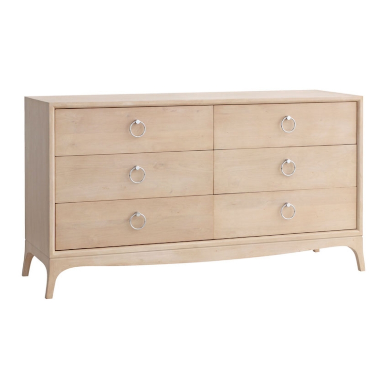 Light Wood Coastal Dresser with Metal Ring Handles