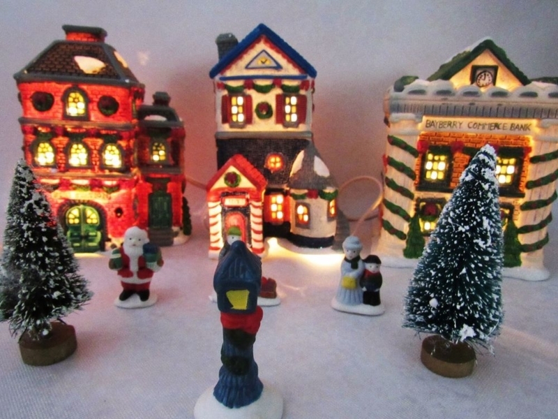 Lighted Porcelain Christmas Village Decoration Set