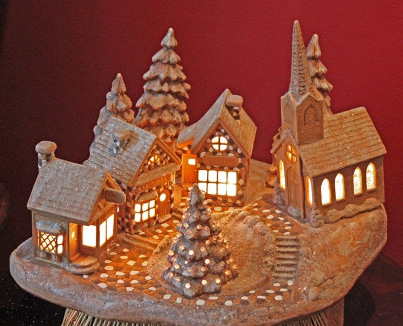 Lit Ceramic Christmas Village Decoration Set