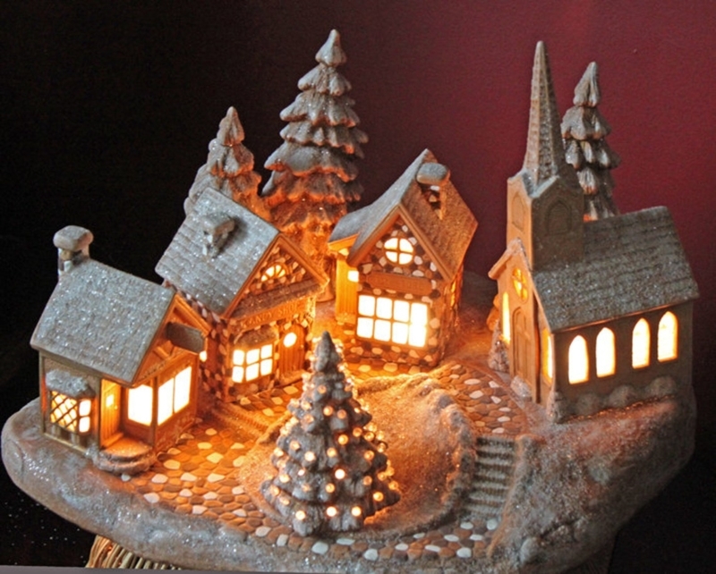 Lit Ceramic Christmas Village Decoration Set