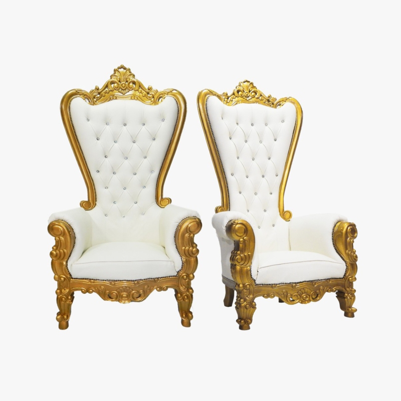 Luxurious Gold and White King Queen Throne Chairs