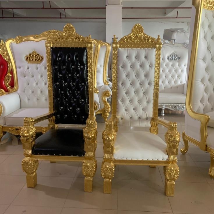Luxurious Gold Throne Chairs with Black and White Upholstery