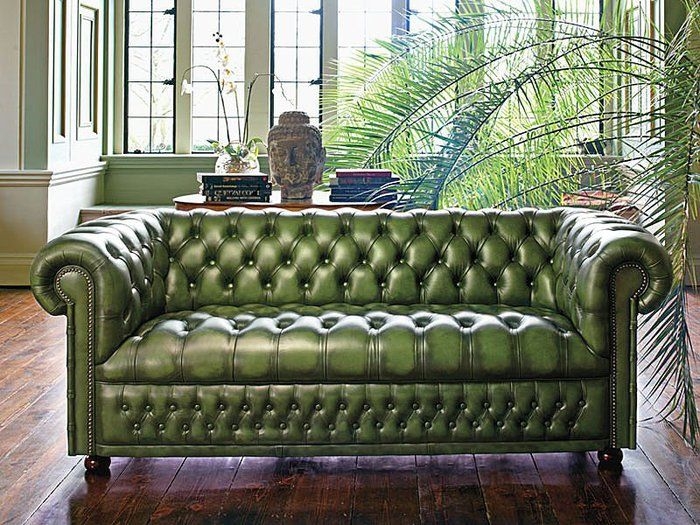 Luxurious Green Leather Chesterfield Sofa Design