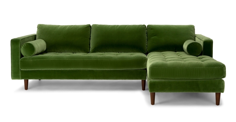 Luxurious Green Velvet Sectional Sofa with Chaise