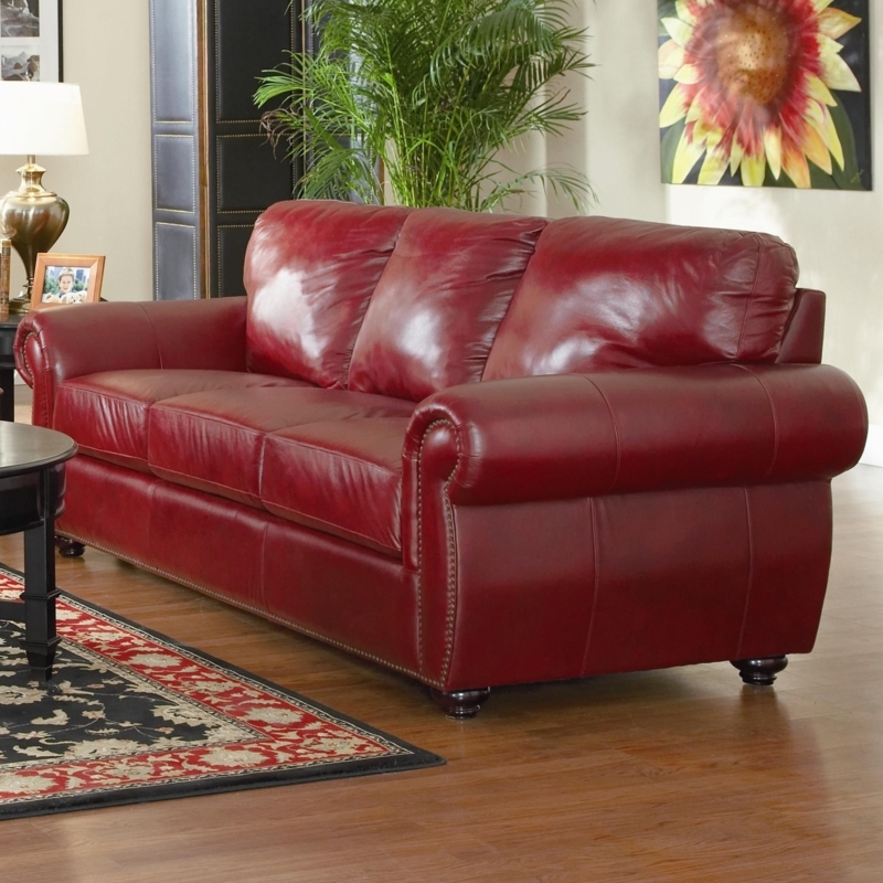 Luxurious Red Leather Sofa in Classic Living Room