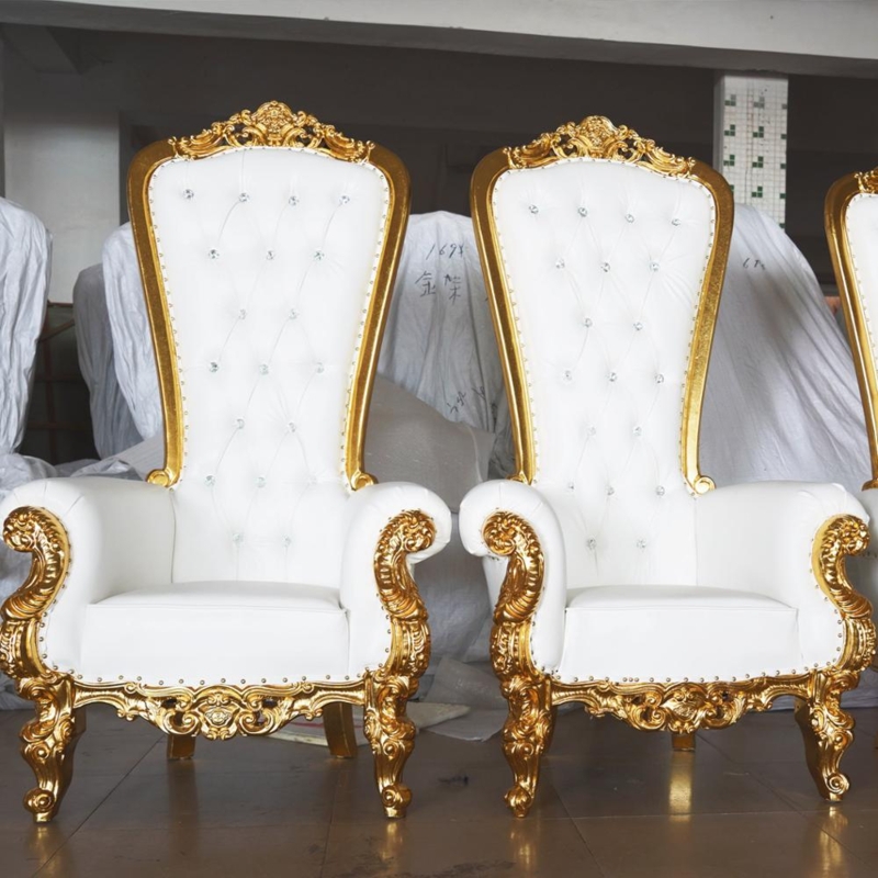 Luxurious White and Gold King and Queen Chairs