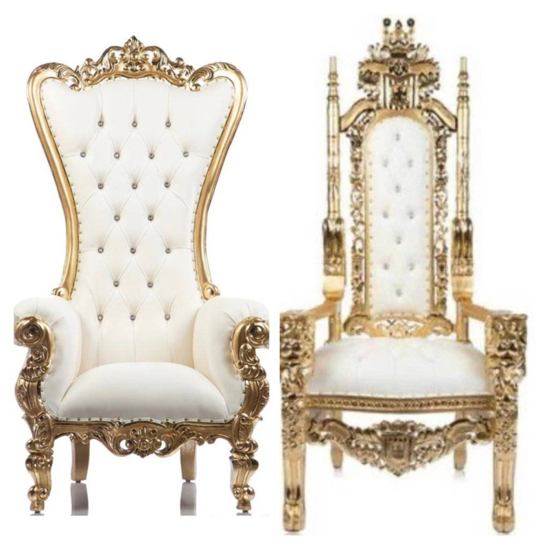 Luxurious White and Gold King and Queen Throne Chairs