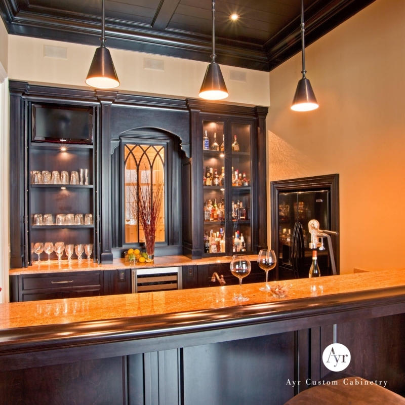 Luxury Custom Dark Wood Home Bar Cabinets