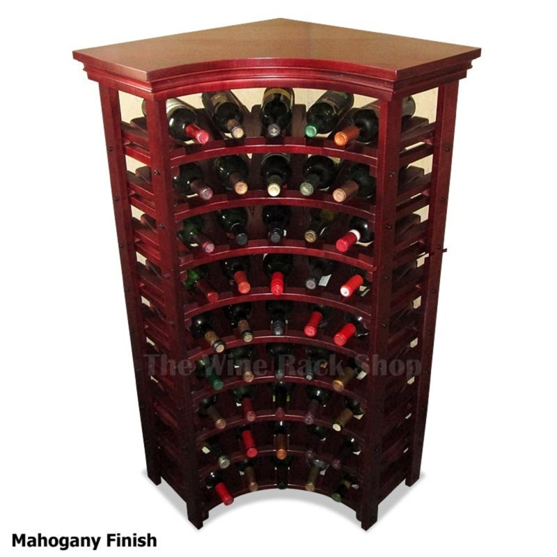 Mahogany Corner Wine Rack with Tabletop Storage