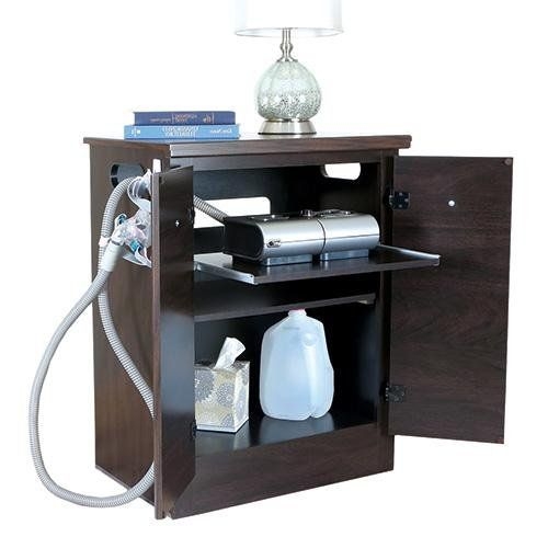 Mahogany Foldable CPAP Nightstand with Storage Space