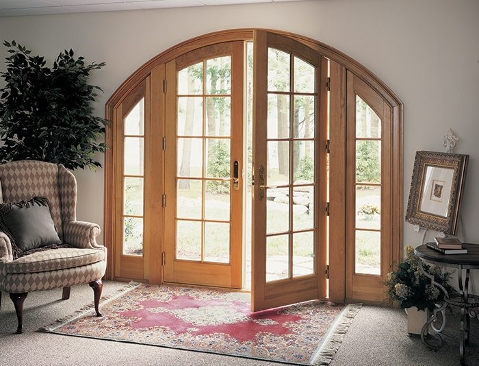 Marvin Arch Top Wooden French Doors with Grilles
