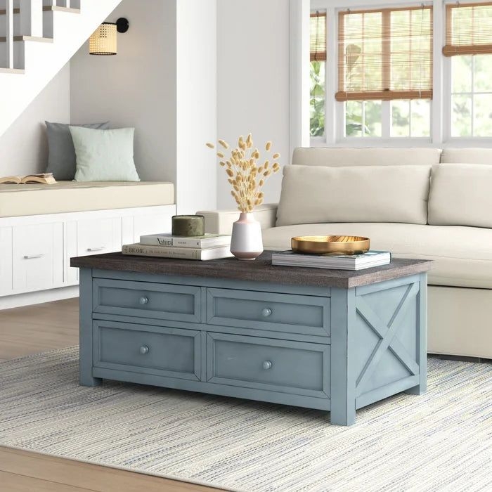 Matlacha Lift Top Coffee Table with Storage Blue Finished Base Complem ...