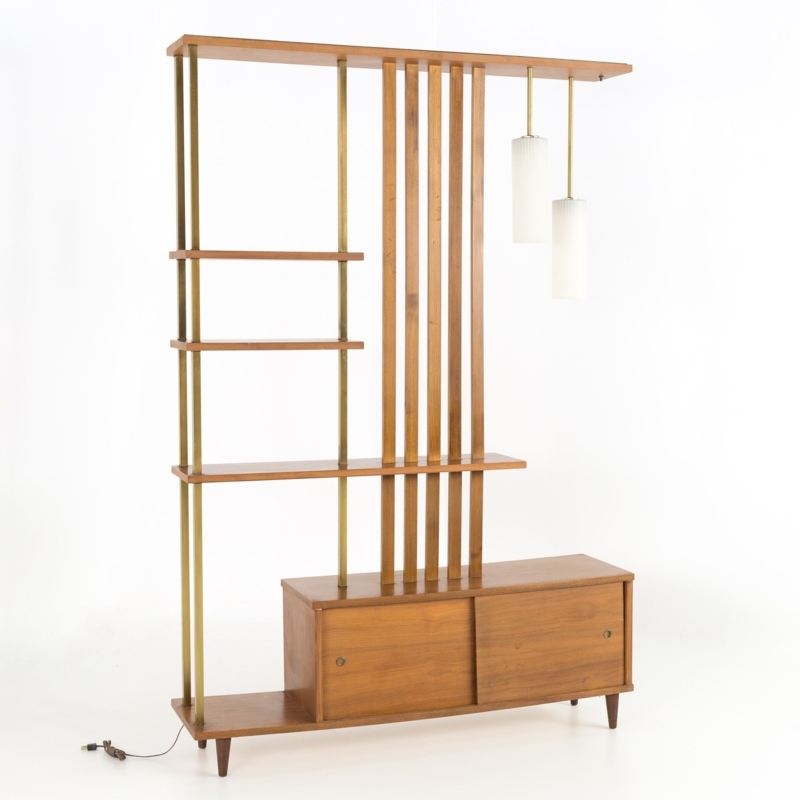 MCM Walnut and Brass Wall Unit Room Divider | Mid century modern room ...