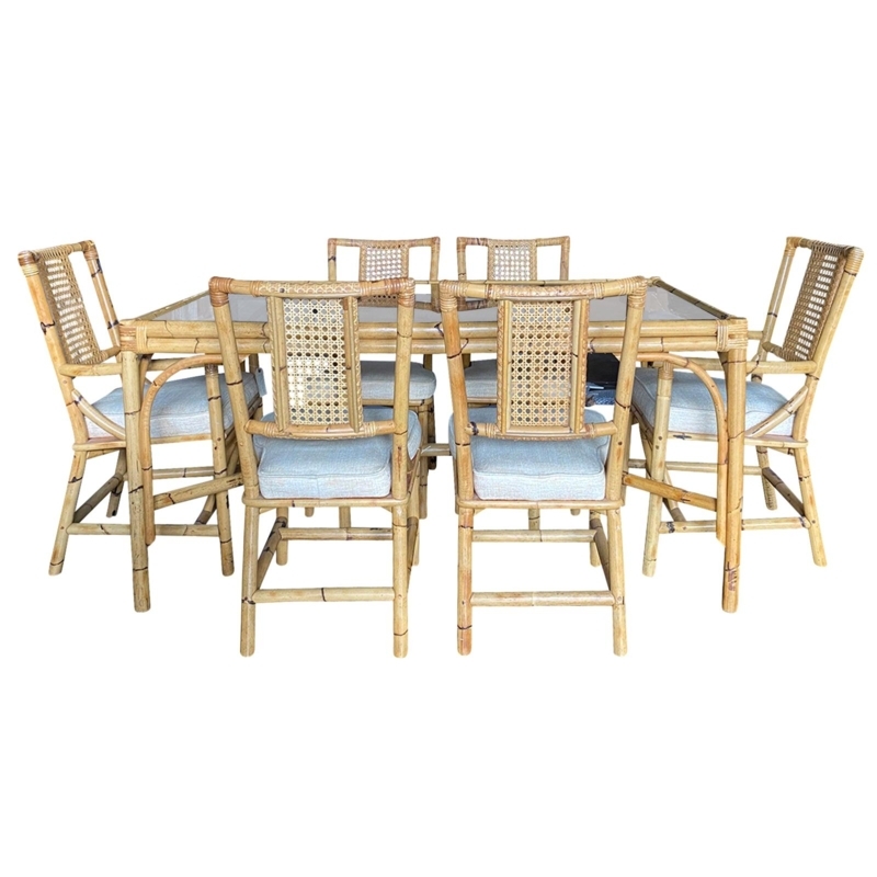 Mid-Century Bamboo Dining Set with Rattan Chairs