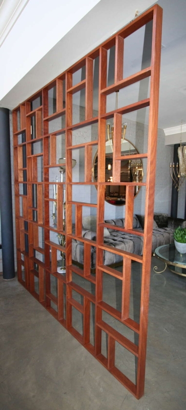 Mid-Century Geometric Wooden Room Divider