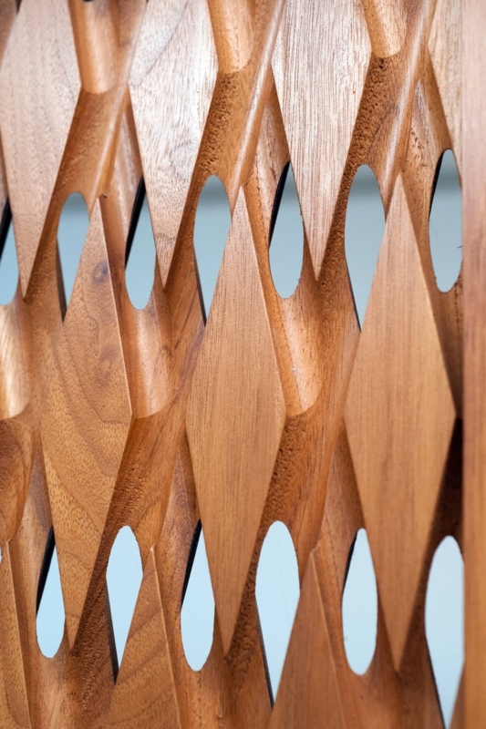 Mid-Century Modern Carved Wood Room Divider Screen