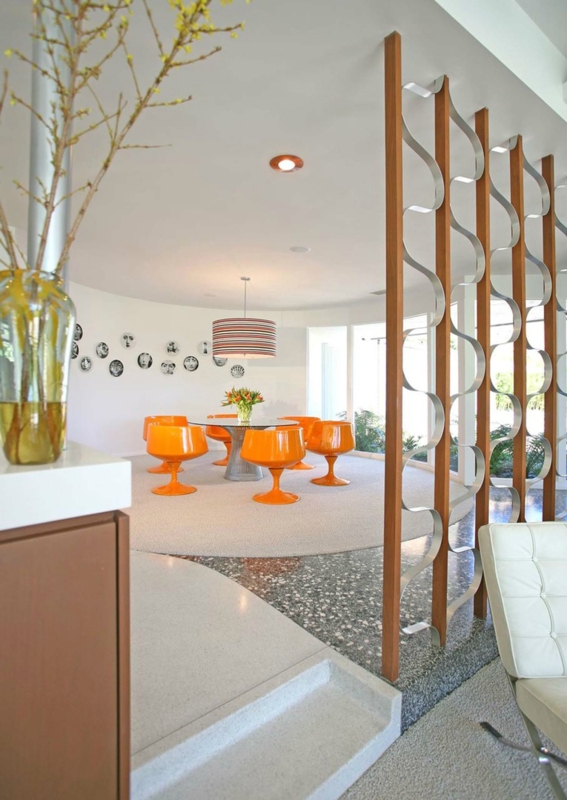 Mid-Century Modern Dining Room with Retro Orange Chairs