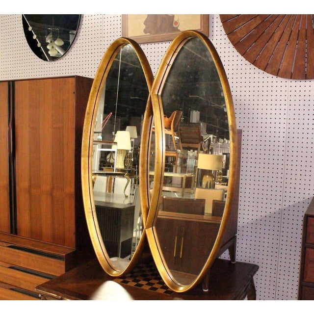 Mid Century Modern Dual Interlocking Oval Gold Frame Mirror | Chairish