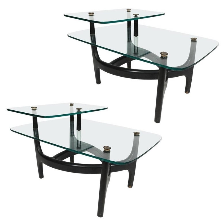 Mid-Century Modern Glass and Wood Side Tables