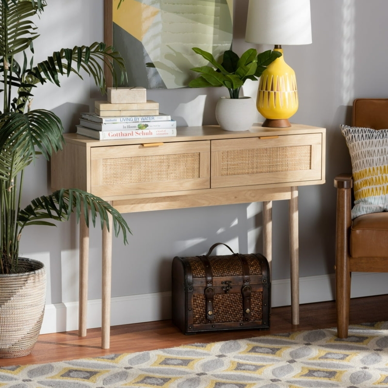Mid-Century Modern Light Oak Console Table