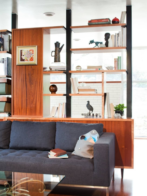 Mid-Century Modern Living Room with Open Shelving