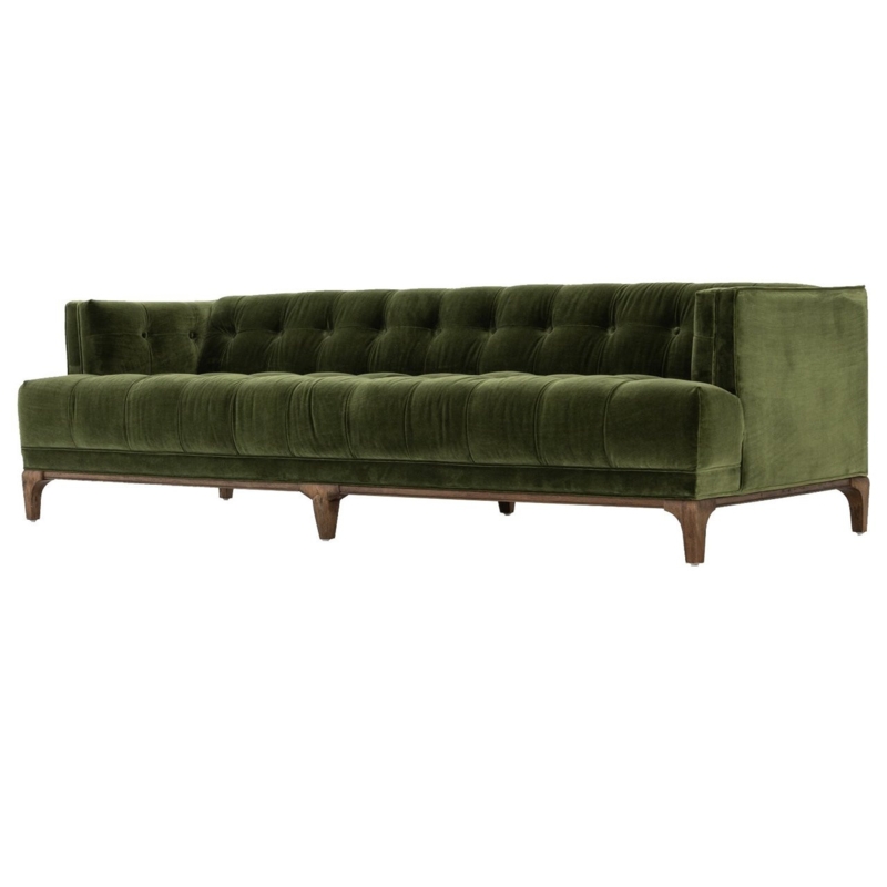 Mid-Century Modern Olive Green Velvet Sofa