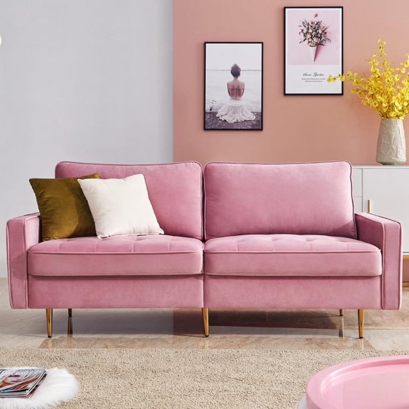 Mid Century Modern Pink Loveseat Sofa for Small Spaces