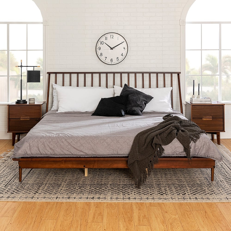Mid Century Modern Solid Wood Spindle Bed