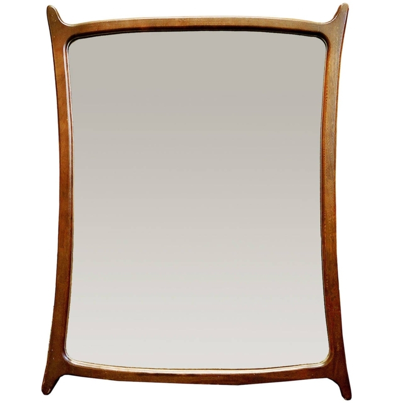 Mid-Century Modern Teak Wood Frameless Wall Mirror