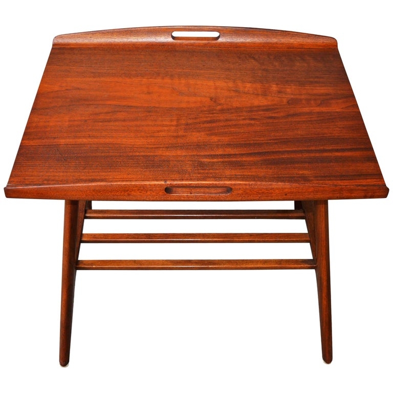Mid-Century Modern Walnut Side Table with Flared Edges