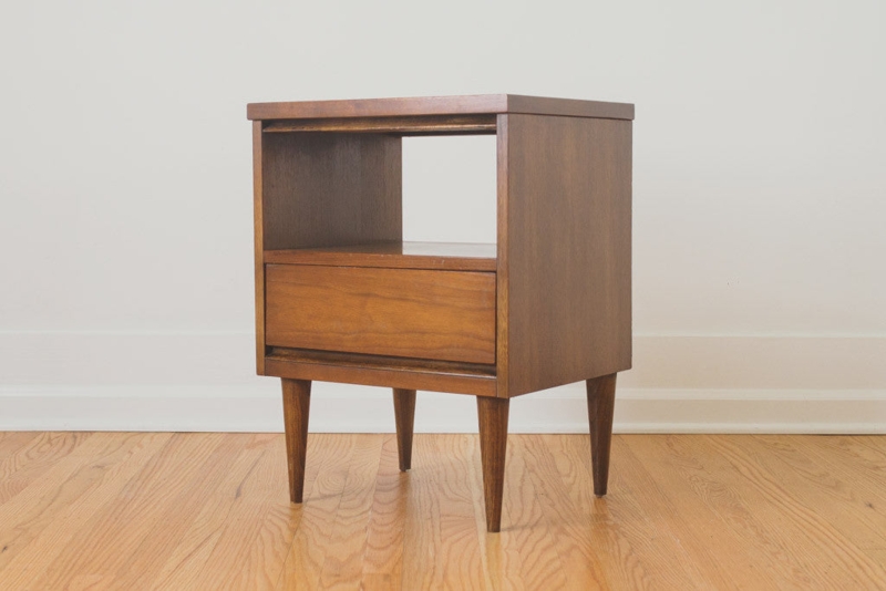 Mid-Century Modern Walnut Side Table with Storage