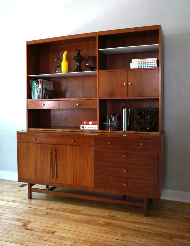 Mid Century Modern Wooden Buffet and China Cabinet