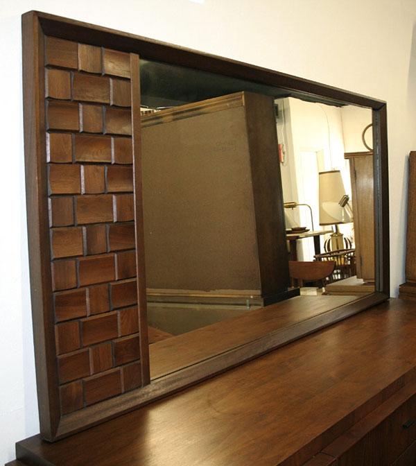 Mid Century Modern Wooden Frame Wall Mirror